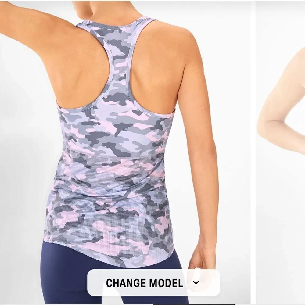 Fabletics Cashel Curved Cinch Tank Pink & Gray Camo Size Large - Picture 15 of 15
